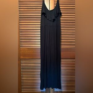 Express Black Ruffle Front Spaghetti Strap Rayon Maxi Side Slit Dress XL